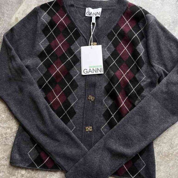 Ganni Sweaters - 🐇🐇Ganni Gray Argyle Cardigan For Women